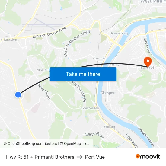 Hwy Rt 51 + Primanti Brothers to Port Vue map