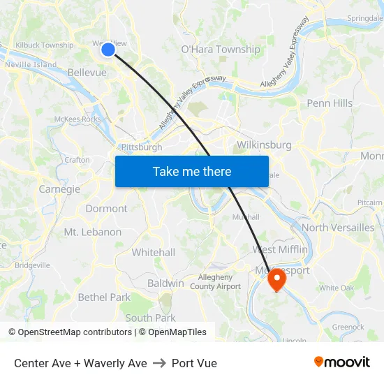 Center Ave + Waverly Ave to Port Vue map