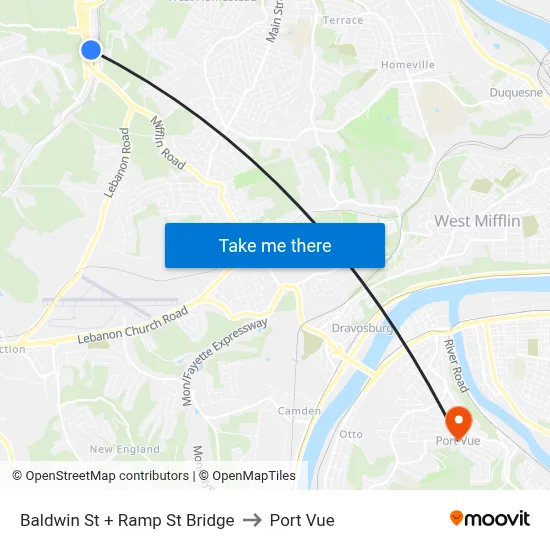 Baldwin St + Ramp St Bridge to Port Vue map