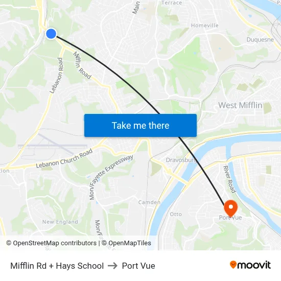 Mifflin Rd + Hays School to Port Vue map