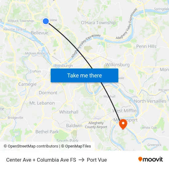 Center Ave + Columbia Ave FS to Port Vue map