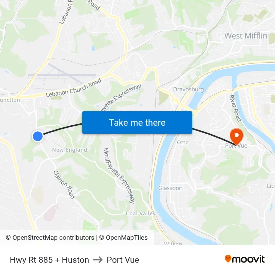 Hwy Rt 885 + Huston to Port Vue map