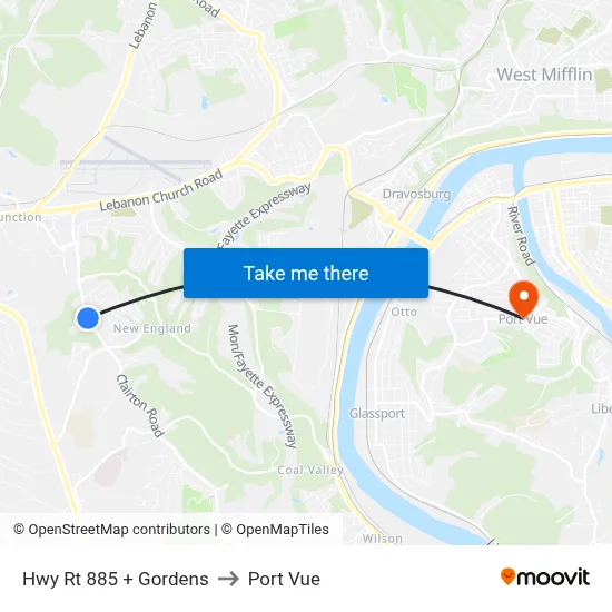 Hwy Rt 885 + Gordens to Port Vue map