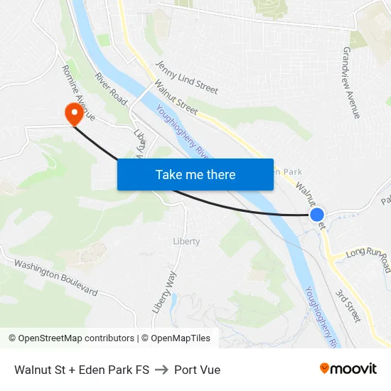 Walnut St + Eden Park FS to Port Vue map