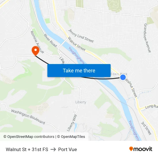 Walnut St + 31st FS to Port Vue map