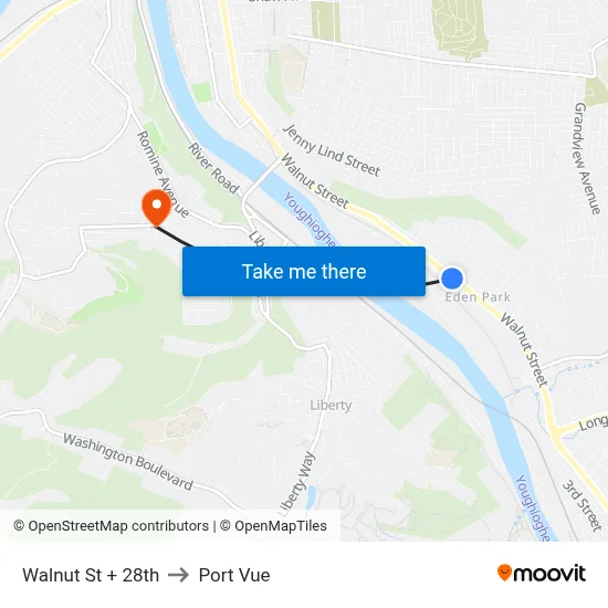 Walnut St + 28th to Port Vue map
