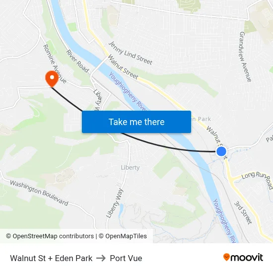 Walnut St + Eden Park to Port Vue map