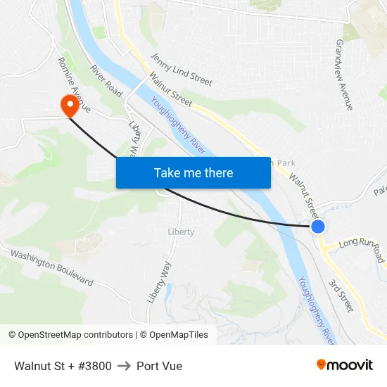 Walnut St + #3800 to Port Vue map