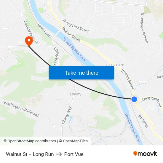Walnut St + Long Run to Port Vue map