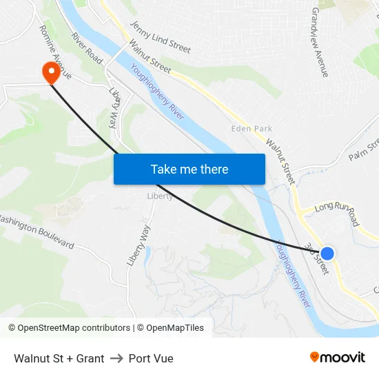 Walnut St + Grant to Port Vue map