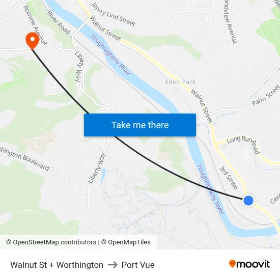 Walnut St + Worthington to Port Vue map