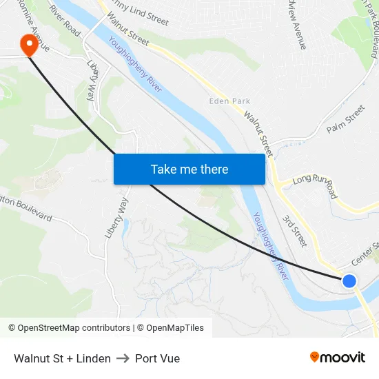 Walnut St + Linden to Port Vue map
