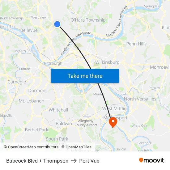 Babcock Blvd + Thompson to Port Vue map