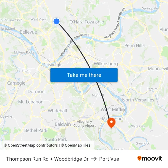 Thompson Run Rd + Woodbridge Dr to Port Vue map