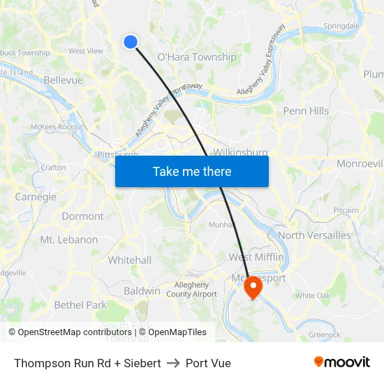 Thompson Run Rd + Siebert to Port Vue map