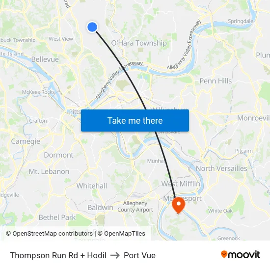 Thompson Run Rd + Hodil to Port Vue map