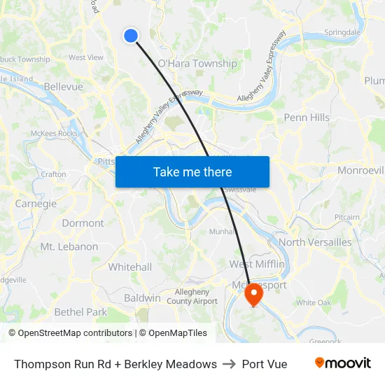 Thompson Run Rd + Berkley Meadows to Port Vue map