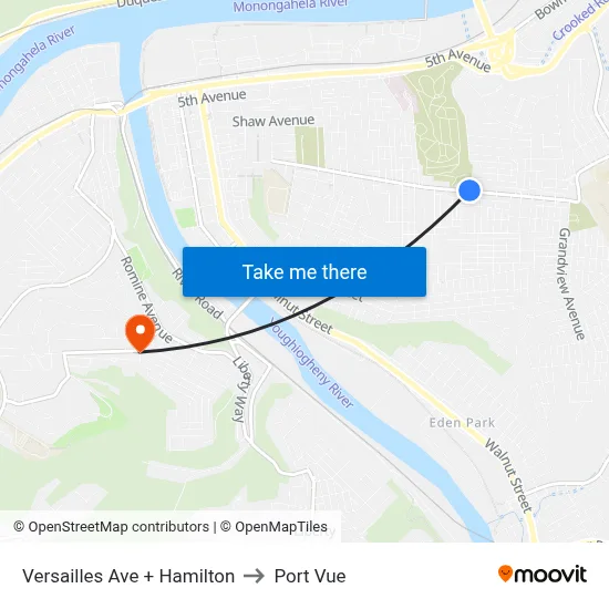 Versailles Ave + Hamilton to Port Vue map