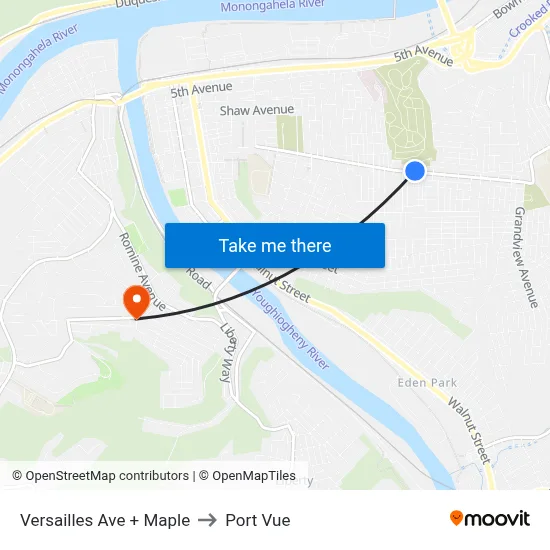 Versailles Ave + Maple to Port Vue map