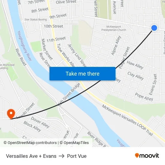 Versailles Ave + Evans to Port Vue map