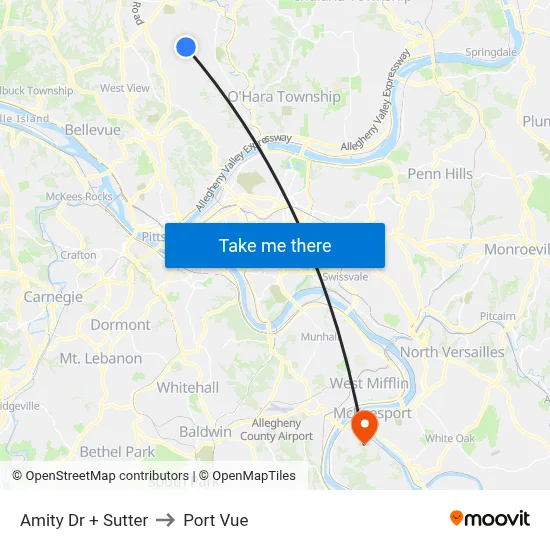 Amity Dr + Sutter to Port Vue map
