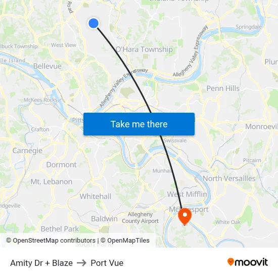 Amity Dr + Blaze to Port Vue map