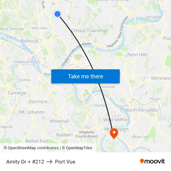 Amity Dr + #212 to Port Vue map