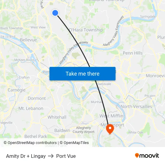 Amity Dr + Lingay to Port Vue map