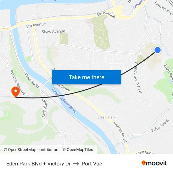 Eden Park Blvd + Victory Dr to Port Vue map