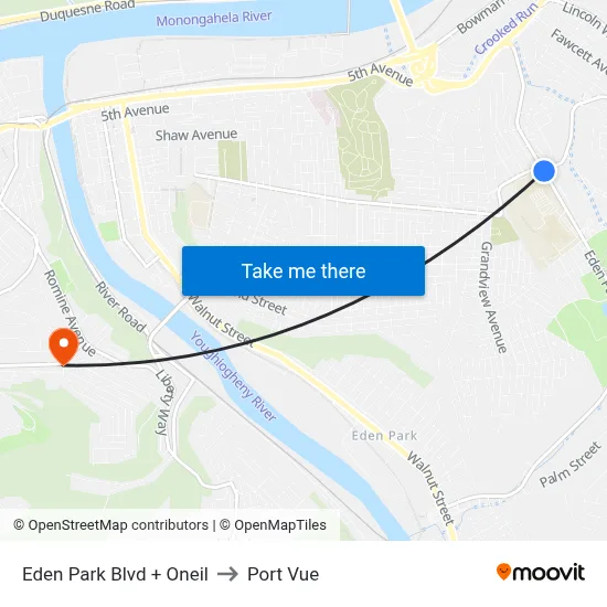 Eden Park Blvd + Oneil to Port Vue map
