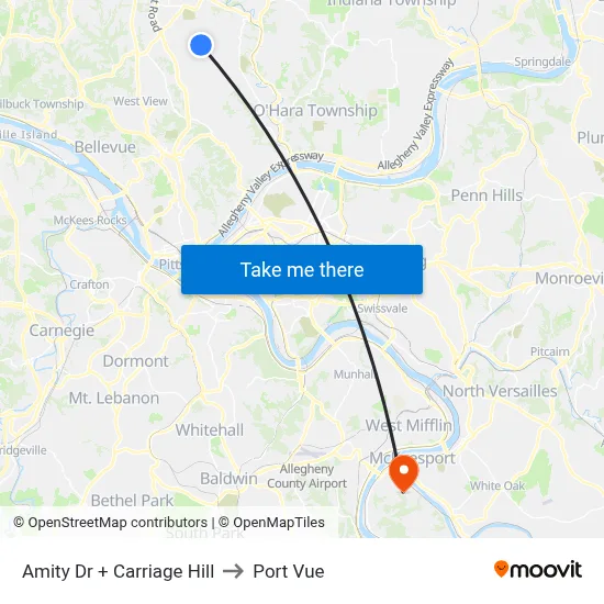 Amity Dr + Carriage Hill to Port Vue map