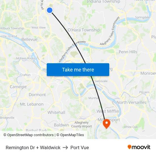 Remington Dr + Waldwick to Port Vue map