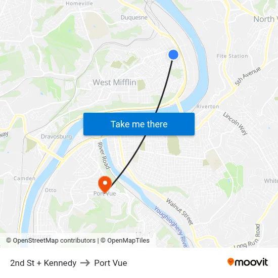 2nd St + Kennedy to Port Vue map