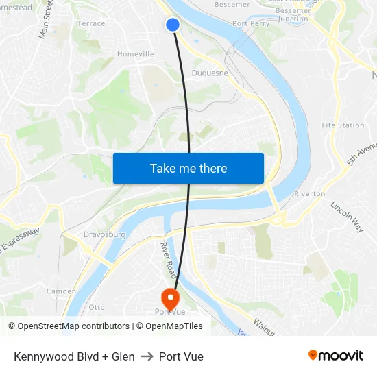 Kennywood Blvd + Glen to Port Vue map