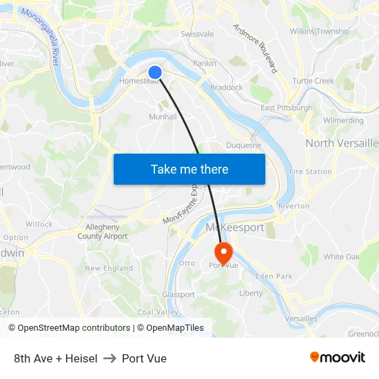 8th Ave + Heisel to Port Vue map