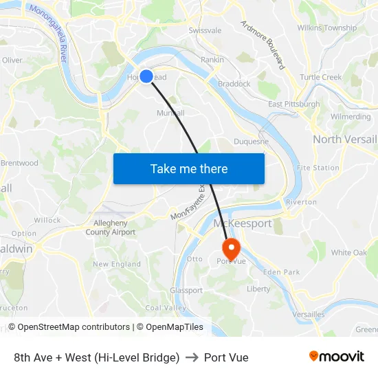 8th Ave + West (Hi-Level Bridge) to Port Vue map