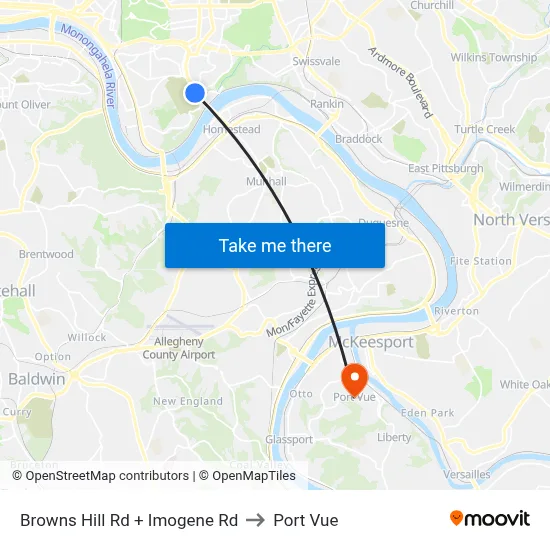 Browns Hill Rd + Imogene Rd to Port Vue map