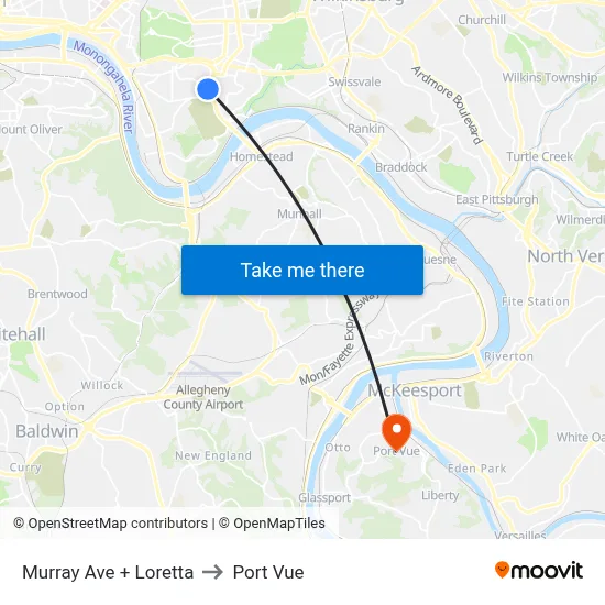 Murray Ave + Loretta to Port Vue map
