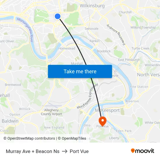 Murray Ave + Beacon Ns to Port Vue map