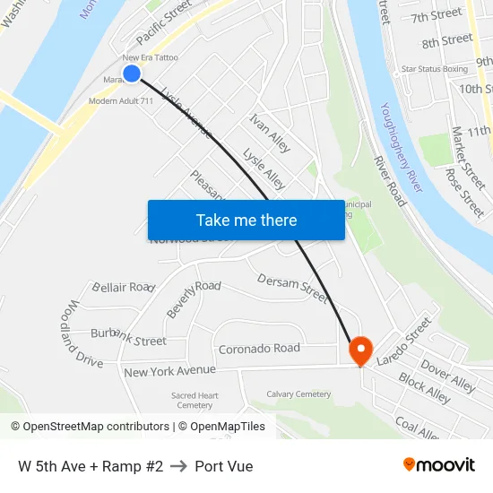 W 5th Ave + Ramp #2 to Port Vue map