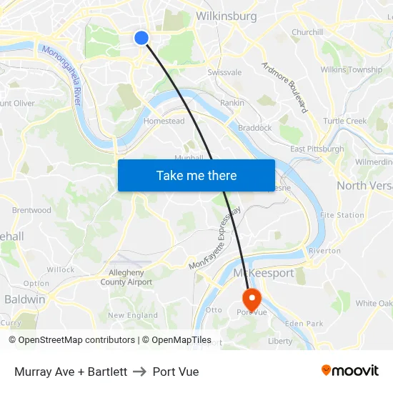 Murray Ave + Bartlett to Port Vue map