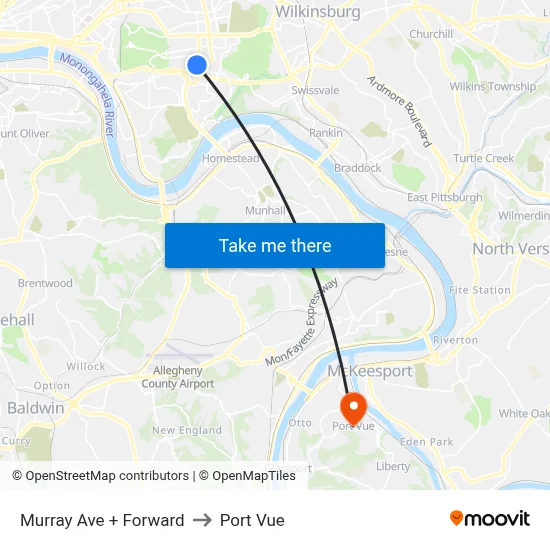 Murray Ave + Forward to Port Vue map