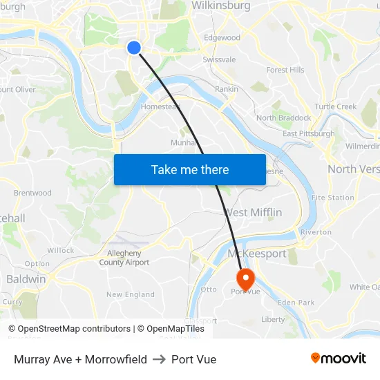Murray Ave + Morrowfield to Port Vue map