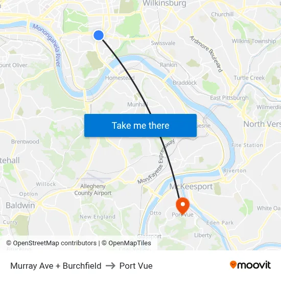 Murray Ave + Burchfield to Port Vue map