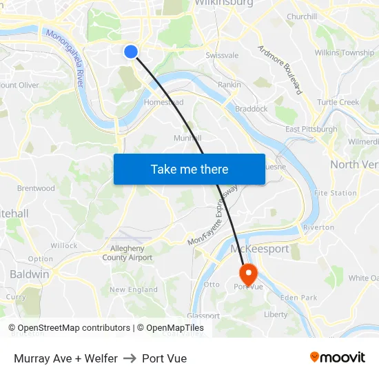 Murray Ave + Welfer to Port Vue map