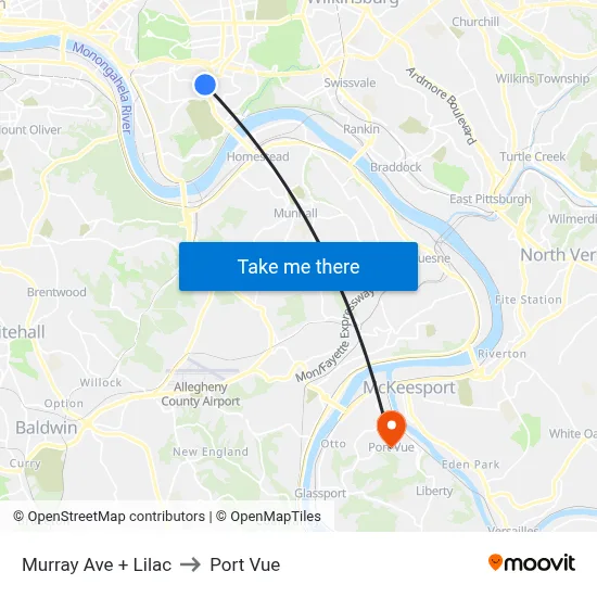Murray Ave + Lilac to Port Vue map