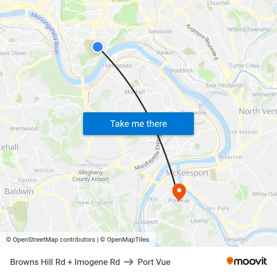 Browns Hill Rd + Imogene Rd to Port Vue map