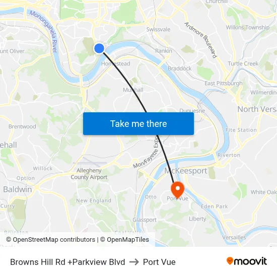 Browns Hill Rd +Parkview Blvd to Port Vue map