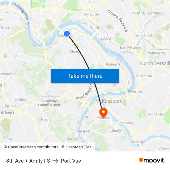 8th Ave + Amity FS to Port Vue map
