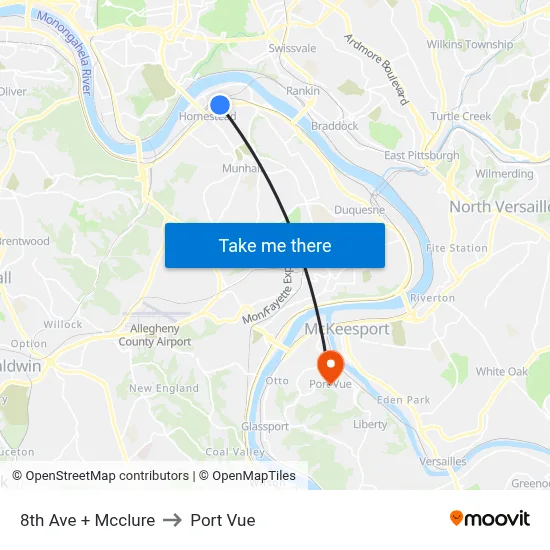 8th Ave + Mcclure to Port Vue map